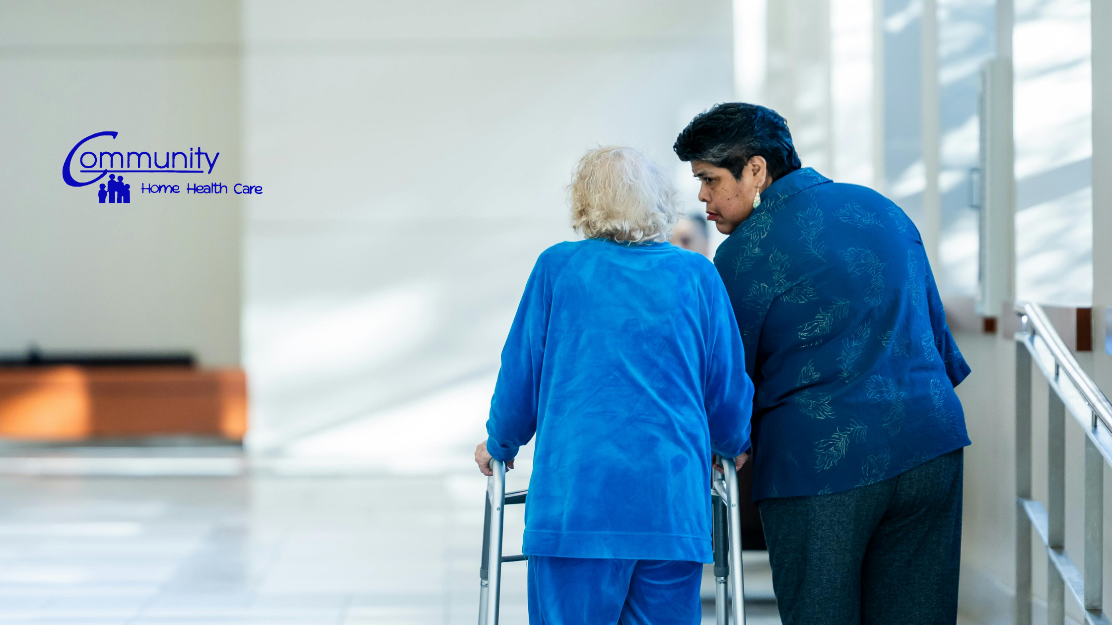 Caregiver assisting a senior with a walker during in-home skilled nursing care in Fort Wayne, Indiana